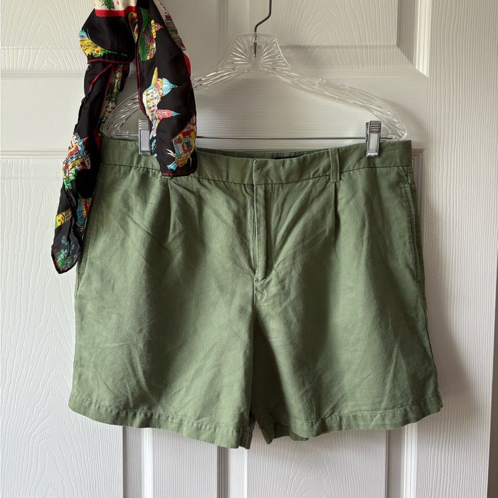 GAP Green Linen Tencel Cotton Blend High Waist Pleated Shorts Size 10